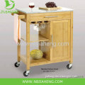 Osaka Bamboo Wood Rolling Utility Kitchen Trolley With Marble Top 